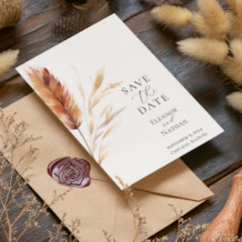 Elegant Boho Akvarell Pampas Höstbröllop Spara Datumet
