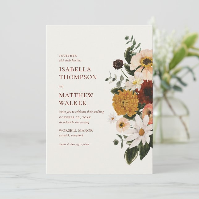 Elegant Boho Akvarell Vildblomma Bröllop Inbjudningar (Stående Fram)
