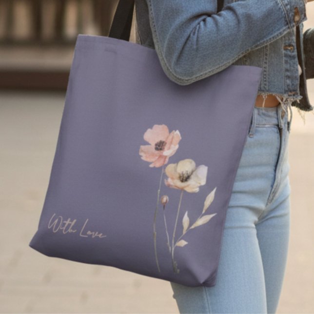 Elegant Boho Akvarell Vildblomma Dammig Lila Tygkasse (Skapare uppladdad)