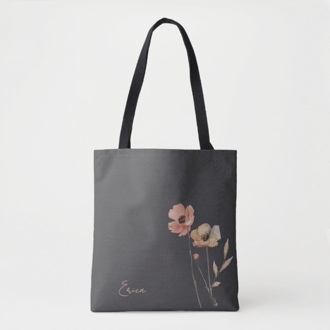 Elegant Boho Akvarell Vildblomma Moody Rosaton Tygkasse (Framsida)