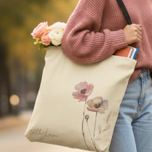 Elegant Boho Akvarell Vildblomma Smör Rödfärgad Ki Tygkasse