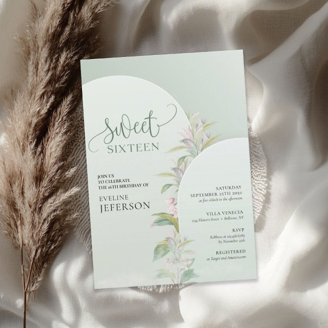 Elegant boho arch grönt foliage  blommigt inbjudningar (Elegant boho arch green foliage blush floral invitation)