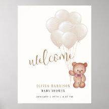 Elegant Boho Bear Balloon Baby Shower Välkomstskyl