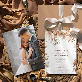 Elegant Boho Beige Blommigt Photo Bröllop Inbjudningar