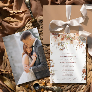 Elegant Boho Beige Blommigt Photo Bröllop Inbjudningar