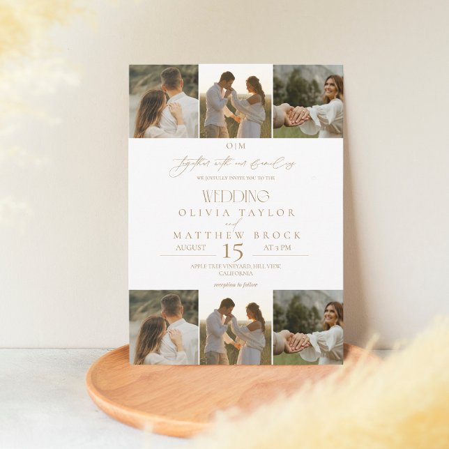 Elegant Boho Beige & White Photo Bröllop Inbjudningar (Skapare uppladdad)