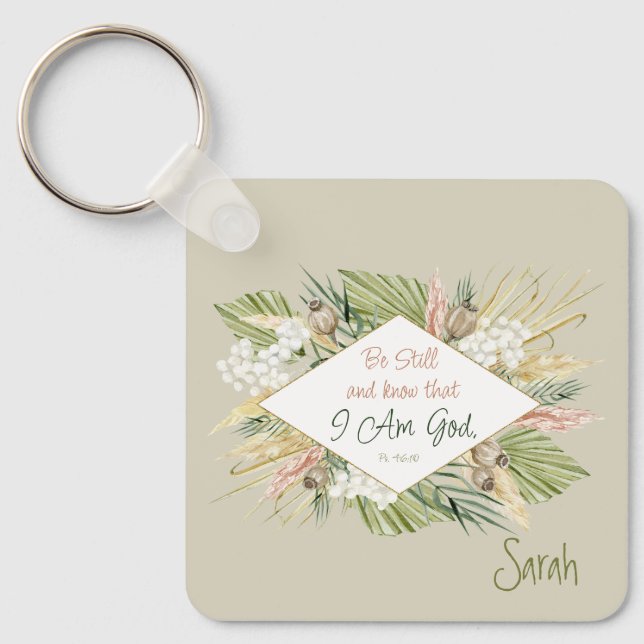 Elegant Boho Bible Verse "Be stilla and Know" Nyckelring (Framsida)