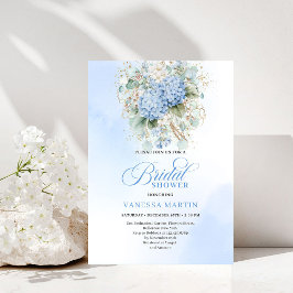 Elegant Boho Blå Hortensia Guld Bröllopsinbjudan Inbjudningar