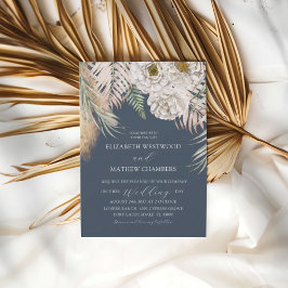 Elegant Boho Blå Pampasgräs Bröllop Inbjudningar