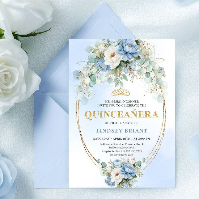 Elegant Boho Blå Peonies 15-årsdag Digital  Inbjudningar (Elegant Boho Blue Peonies 15th Birthday Digital Invite)