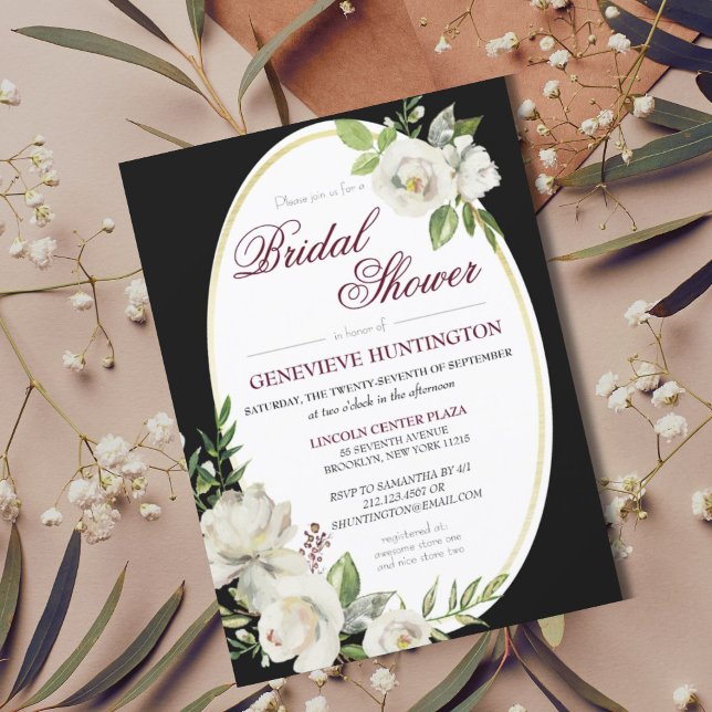 Elegant Boho Black Blommigt Guld Möhippa Inbjudningar (Elegant Black White Floral Bridal Shower Invitation Postcard
)