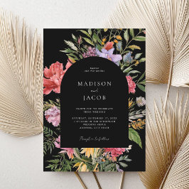Elegant Boho Black Netherlands Blommigt Bröllop Inbjudningar