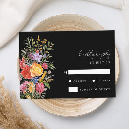 Elegant Boho Black Netherlands Blommigt Bröllop OSA Kort