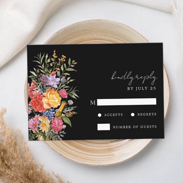 Elegant Boho Black Netherlands Blommigt Bröllop OSA Kort (Skapare uppladdad)