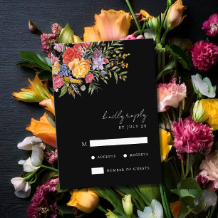 Elegant Boho Black Netherlands Blommigt Bröllop OSA Kort