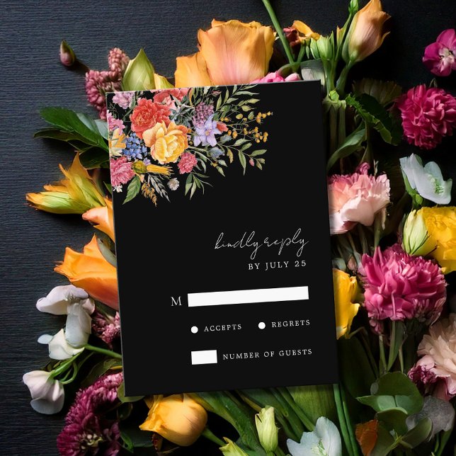 Elegant Boho Black Netherlands Blommigt Bröllop OSA Kort (Skapare uppladdad)