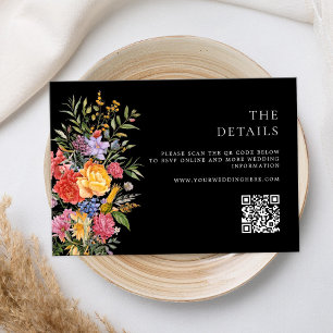 Elegant Boho Black Netherlands Blommigt Bröllop Tilläggskort