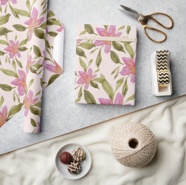 Elegant Boho Blommig Akvarell Handmålad  Presentpapper (Hantverk)