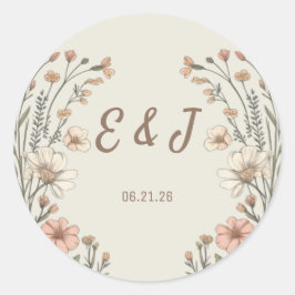 Elegant Boho Blommig Bröllop Klassisk Rund Klister Runt Klistermärke