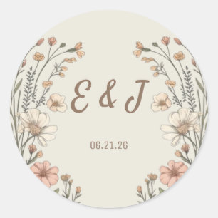 Elegant Boho Blommig Bröllop Klassisk Rund Klister Runt Klistermärke