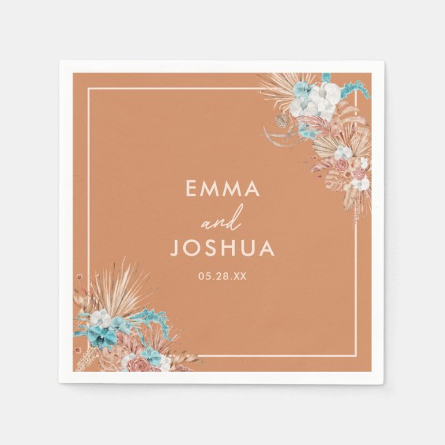 Elegant Boho Blommig Bröllop Pappersservett (Framsidan)