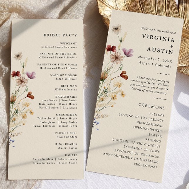 Elegant Boho Blommig Bröllop Program (Elegant Boho Floral Wedding Program
)