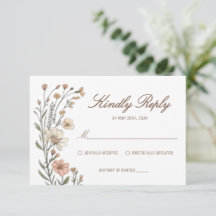 Elegant Boho Blommig Bröllops-Svarskort