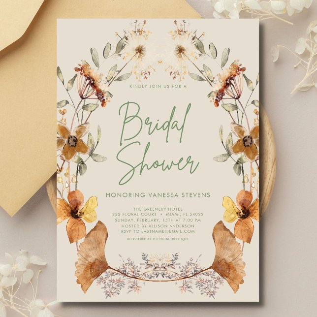 Elegant Boho Blommig Bröllopsdusch för Brud  Inbjudningar (Skapare uppladdad)