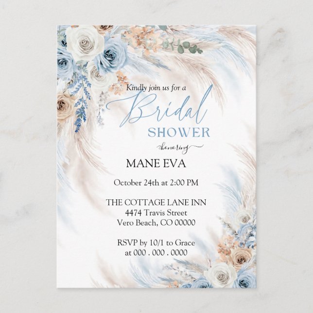 Elegant Boho Blommig Bröllopsdusch Vykort (Framsida)