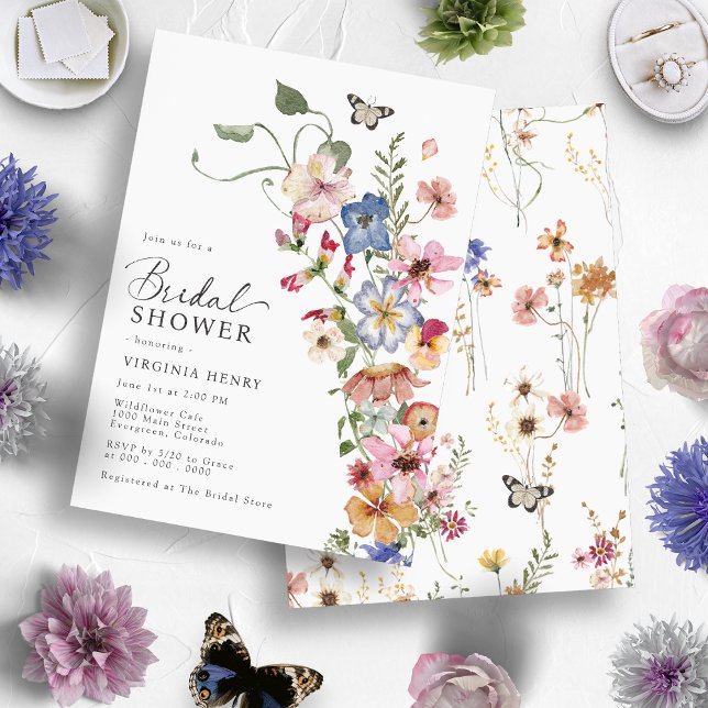 Elegant Boho Blommig Bröllopsfest Inbjudningar (Colorful Wildflower Elegant Boho Floral Bridal Shower Invitation
)