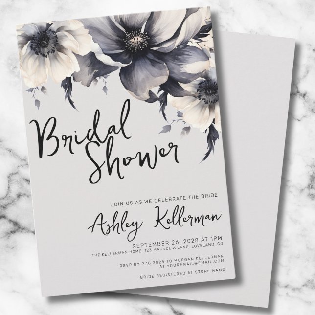Elegant Boho Blommig Bröllopsfest Inbjudningar (Gray Simple Elegant Floral Bridal Shower Invitation)
