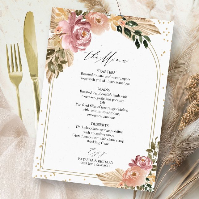 Elegant Boho Blommig Bröllopsmeny Kort (Skapare uppladdad)