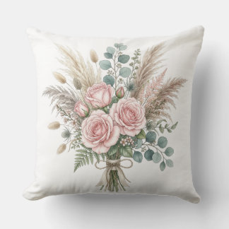 Elegant Boho Blommig Bukett Rosenskär kudde