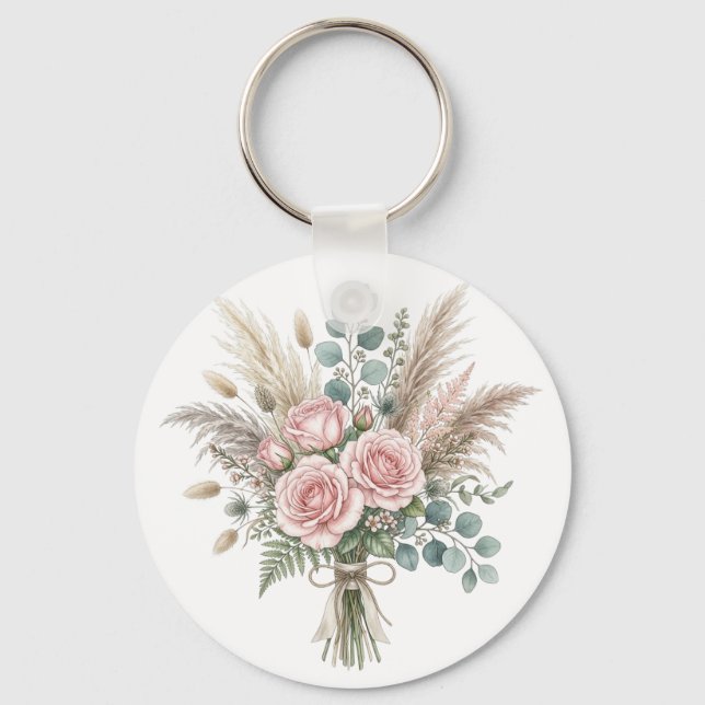 Elegant Boho Blommig Bukett Rosenskär kudde  Nyckelring (Framsida)