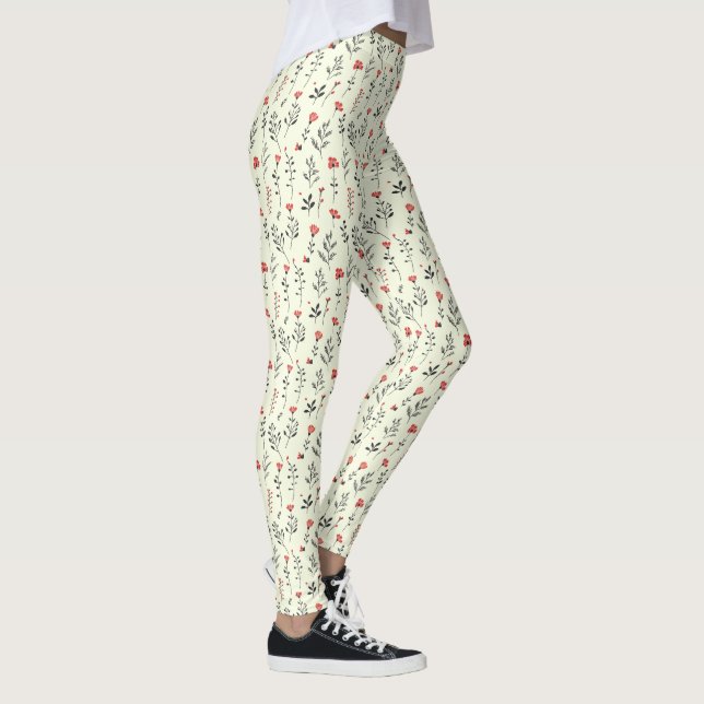 Elegant Boho Blommig – Enkel Vildblommamönster Leggings (Höger)