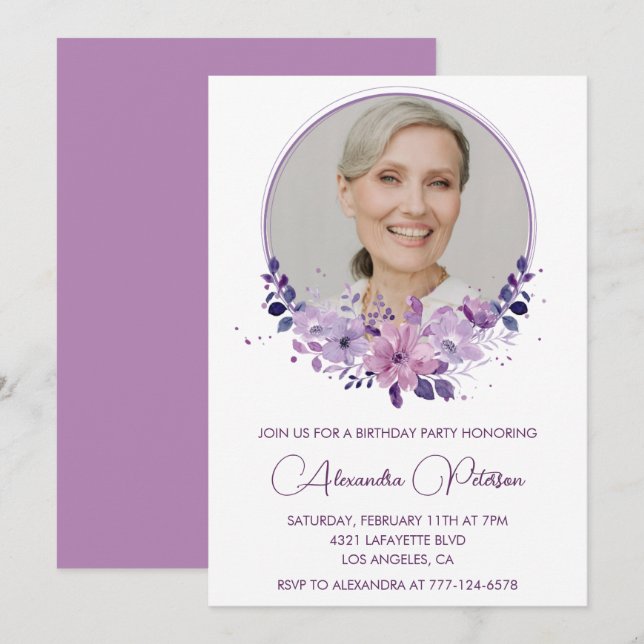 Elegant Boho Blommig Foto 91-årsdag Inbjudningar (Fram/baksida)