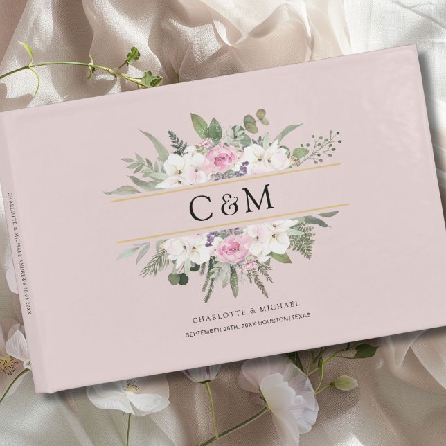 Elegant Boho Blommig Gästböcker (Personalized Elegant Boho Floral Guest Book with your name and date.)