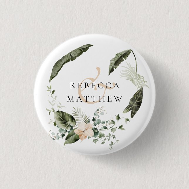 Elegant Boho Blommig Grönska Bröllop Knapp (Framsida)