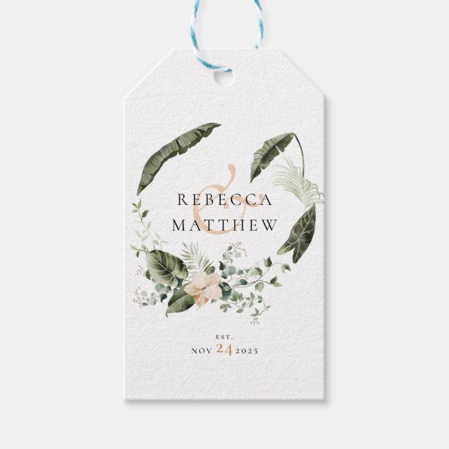 Elegant Boho Blommig Grönska Bröllop   Presentetikett (Framsidan)