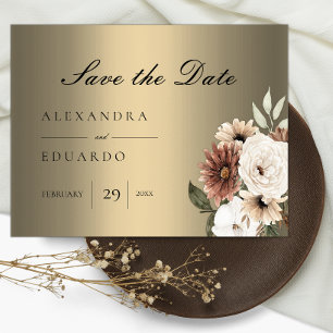 Elegant Boho Blommig Guld Bröllop Meddelande Vykort