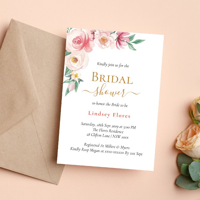 Elegant Boho Blommig Guld Bröllopsfest Inbjudningar (Elegant boho floral gold invitation adds chic, free-spirited charm to your shower)