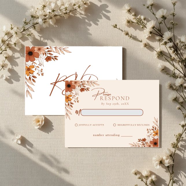 Elegant boho Blommig Handritad  Bröllop RSVP Anteckningskort (Elegant boho Floral Hand-Drawn Wedding RSVP Note Card)