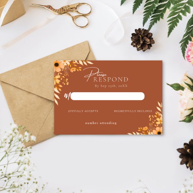 Elegant boho Blommig Handritad  Bröllop RSVP Anteckningskort (Elegant boho Floral Hand-Drawn Wedding RSVP Note Card)