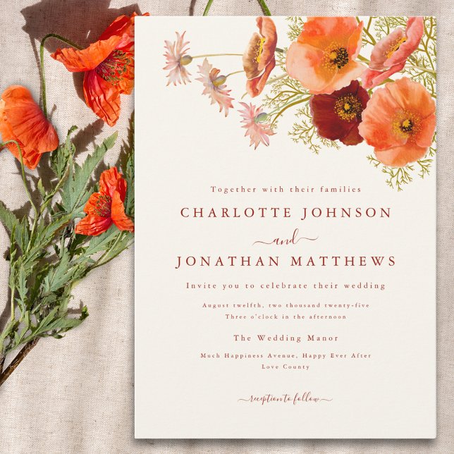 Elegant Boho Blommig Höstbröllop Inbjudningar (Elegant boho wildflower wedding invitation )
