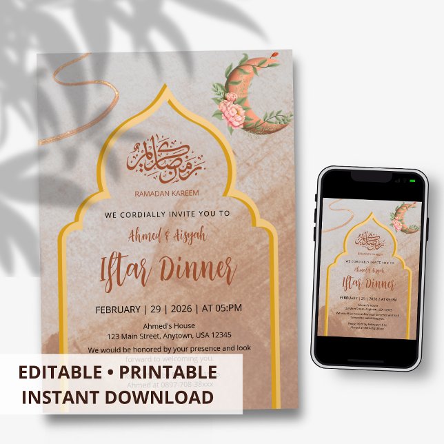 Elegant Boho Blommig Iftar Middag Ramadan Inbjudningar (Skapare uppladdad)