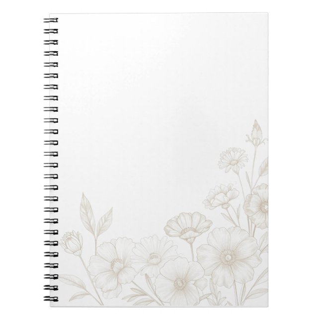 Elegant Boho Blommig Linje Konst Ram Bakgrund Anteckningsbok (Framsidan)