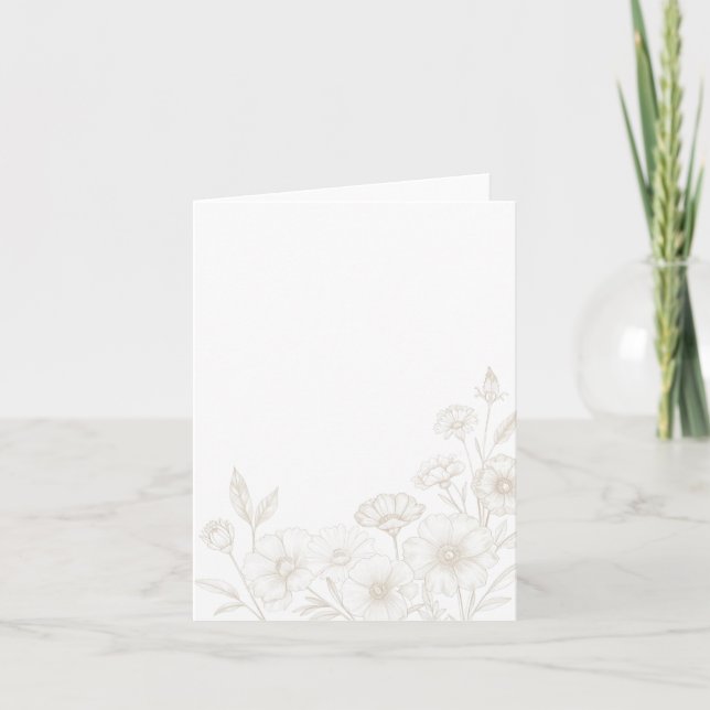 Elegant Boho Blommig Linje Konst Ram Bakgrund Anteckningskort (Framsida)