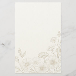 Elegant Boho Blommig Linje Konst Ram Bakgrund Brevpapper