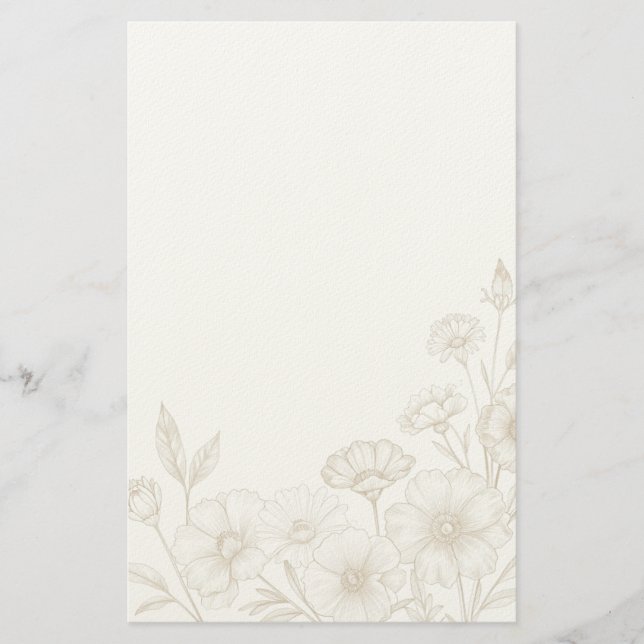 Elegant Boho Blommig Linje Konst Ram Bakgrund Brevpapper (Framsida)