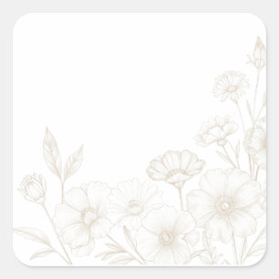 Elegant Boho Blommig Linje Konst Ram Bakgrund Fyrkantigt Klistermärke